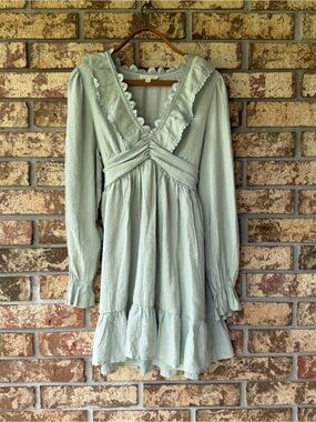 By The River Cottagecore Babydoll Mini Dress Women’s Size Large Sage Cool Comfy